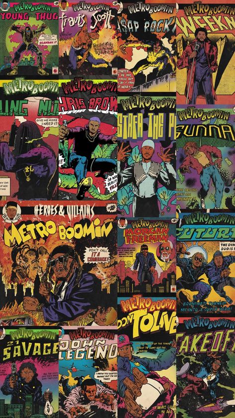 All the Comic Posters for Heroes And Villains by Metroboomin Iphone Wallpaper Rap, Rwb Porsche, Superheroes And Villains, Hip Hop Wallpaper, Rapper Wallpaper Iphone, Album Artwork Cover Art, Hip Hop Poster, Heroes And Villains, Vintage Poster Design