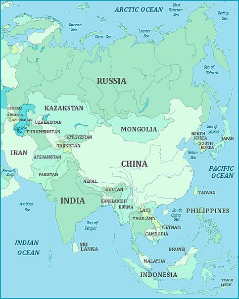 Asia World Map, Asia Map Geography, Map Of Asia Countries, Asia Continent Map, North America Continent, Continent Map, America Continent, Map Of Asia, World Map With Countries