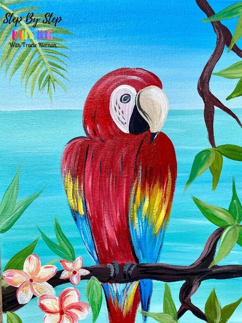 Tropical Macaw Parrot Painting - Step By Step Painting With Tracie Kiernan Macaw Parrot Painting, Painting Canvas Easy, Canvas Flower Painting, Canvas Easy Painting Ideas, Canvas Easy Painting, Painting Ideas On Canvas Easy, Parrot Painting, Easy Painting Ideas On Canvas, Walls Art