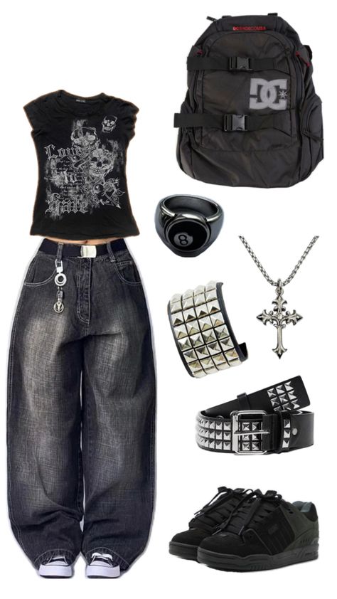 2000s Alt Fashion, Grunge Clothes Aesthetic, Baggy Outfit Ideas, Street Style Outfits Casual, Skater Outfits, Swaggy Outfits, Alternative Outfits, Fairy Grunge, Kpop Fashion Outfits