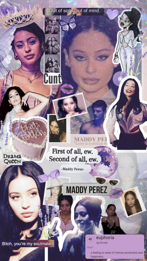 #maddyperez #euphoria #alexademie #maddy #purple #aesthetic Euphoria Wallpaper Aesthetic Iphone, Euphoria Collage Wallpaper, Maddy+ Core + Aesthetics, Maddy Perez Collage, Maddy Perez Wallpaper Iphone, Maddy Wallpaper Aesthetic, Maddie Perez Wallpaper, Maddy Perez Room Aesthetic, Maddie Euphoria Wallpaper