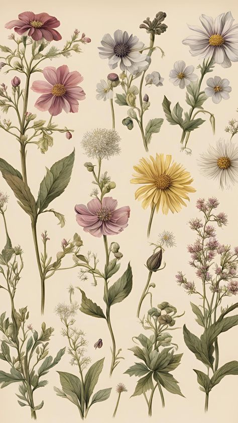 Botanical Print Wallpaper, Cottagecore Posters Aesthetic, Spring Vintage Wallpaper, Butterfly Vintage Wallpaper, Botanical Aesthetic Wallpaper, Botanical Wallpaper Iphone, Posh Wallpaper, Cottagecore Prints, Phone Backgrounds Vintage