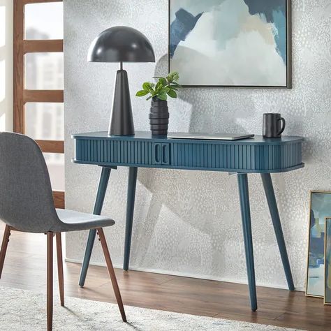 Simple Living Edie Desk - On Sale - Bed Bath & Beyond - 17128465 Laptop Speakers, Cubby Shelves, Storage Cubby, Mid Century Modern Desk, Blue Desk, Mid Century Desk, Home Office Furniture Desk, Furniture Outlet, Office Furniture Desk