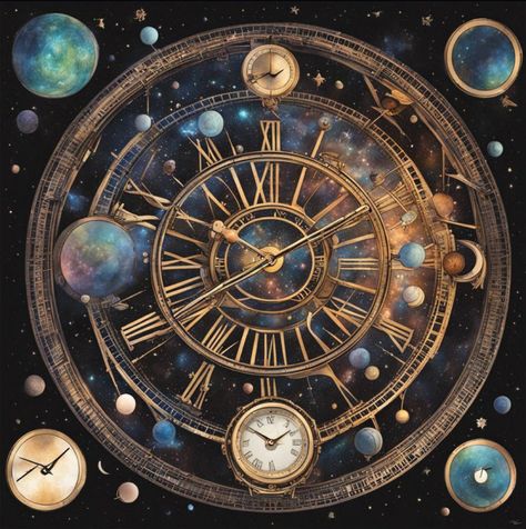 Cosmic Clock Created By AngelFoxTheFallenAngel Astronomical Pocket Watch, Astral Clocktower, Pendulum Clock Aesthetic, Cosmic Clock, Astrological Clock Prague, Stardust, Clock