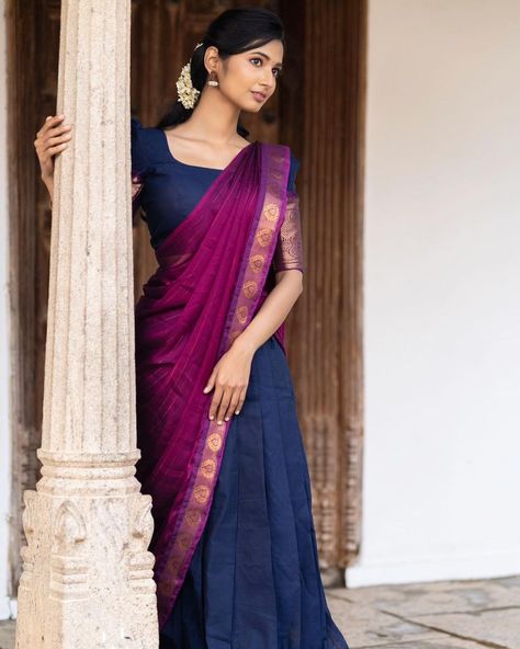 Half Saree Designs South Indian, Onam Outfits, Simple Lehenga, Trendy Outfits Indian, Simple Saree Designs, Long Gown Design, Lehenga Designs Simple, Latest Model Blouse Designs, Fashionable Saree Blouse Designs