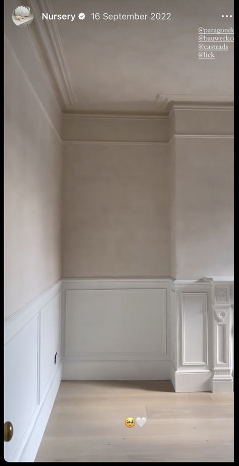 Limewash Paneling, Limewash Wainscoting, Limewash And Paneling, Limewash With Wainscoting, Paint Transition On Same Wall, 2 Tone Walls, French Style Panelling, French Style Wall Panelling, Regency Wall Panelling