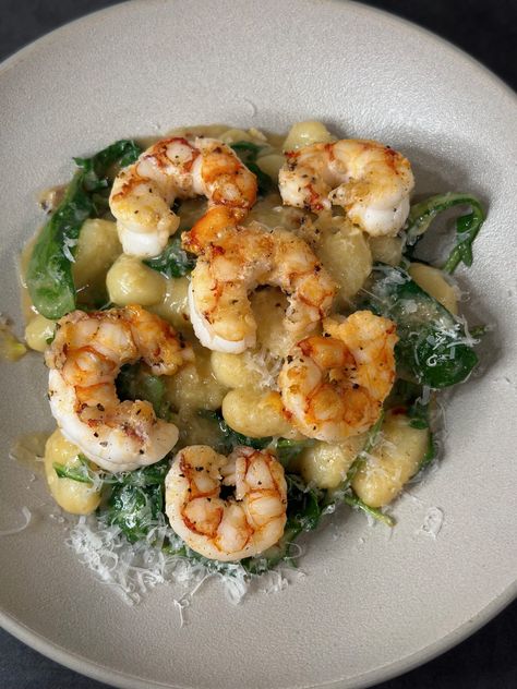 Lemon Gnocchi with Shrimp Calabrian Chili Pasta, Gnocchi With Shrimp, Lemon Gnocchi, Gnocchi Recipes Healthy, Shrimp And Spinach, Seasoned Shrimp, Chili Pasta, Parmesan Cheese Sauce, Ricotta Gnocchi