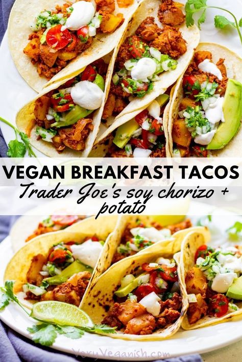 Trader Joe’s Soy Chorizo Recipes, Soy Chorizo Recipes, Potato Breakfast Tacos, Corn Enchiladas, Chorizo Potato, Spicy Breakfast, Breakfast Tacos Recipe, Soy Chorizo, Chorizo Breakfast