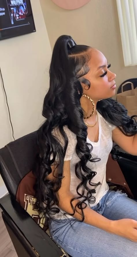 Weave Ponytail Hairstyles, Sleek Ponytail Hairstyles, Black Ponytail Hairstyles, Quick Weave Hairstyles, Curly Hair Styles Easy, Pretty Braided Hairstyles, Pretty Hair Color, Hot Hair Styles, Dope Hairstyles