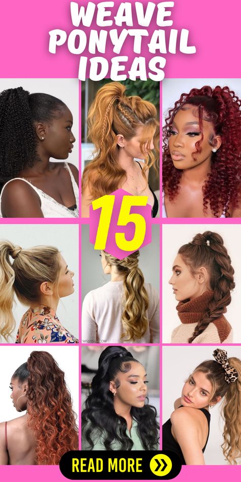 Weave Ponytail: A Chic and Trendy Hairstyle for Black Women! Black women can rock the weave ponytail with confidence and style. Enhance your natural beauty with this versatile and elegant hairstyle. Whether you prefer a sleek and straight ponytail or a curly and voluminous one, the weave ponytail offers endless possibilities. Experiment with different hairstyles like braided ponytails or ponytails with bangs to showcase your unique personality. Ponytails For Weddings, Wet And Wavy Ponytail Black Women, High Top Ponytail Black Women, Ponytail Weave Curly, Ponytail Weave Hairstyles, African American Ponytail Hairstyles, Low Messy Ponytail, Pony Tailed Hairstyle Black Women, Ponytail Updo Wedding