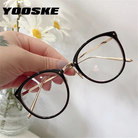 YOOSKE Optical Glasses for Sight Women Men Myopia Round Oversized Eyeglasses Frames Metal Spectacles Clear Glasses with Cloth _ - AliExpress Mobile Frames For Round Faces, Oversized Eyeglasses, Classy Glasses, Glasses Frames Trendy, Glasses Inspiration, Vintage Glasses Frames, Vintage Cat Eye Glasses, Cute Camera, Fashion Eye Glasses