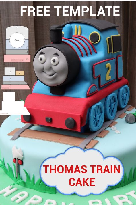 Get this template to make Thomas the tank engine cake! Thomas Tank Engine Cake, Thomas Train Birthday Cake, Thomas The Tank Cake, Thomas Birthday Cakes, Thomas The Tank Engine Cake, Thomas Train Birthday, Tank Cake, Thomas The Train Birthday, Thomas Train Cake