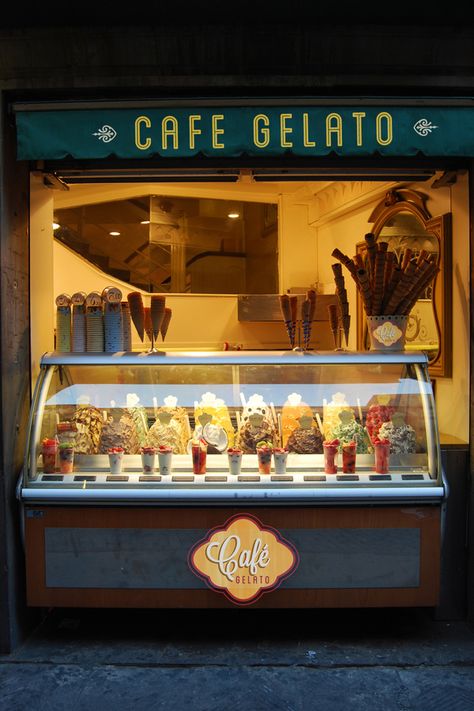 Cafe Gelato Rebrand by Sarah Rose Andrew, via Behance Gelato Bar Design, Gelato Business, Ice Cafe, Italian Gelato Shop, Gelato Design, Gelato Shop Design, Cafe Gelato, Affogato Coffee, Ice Cream Station