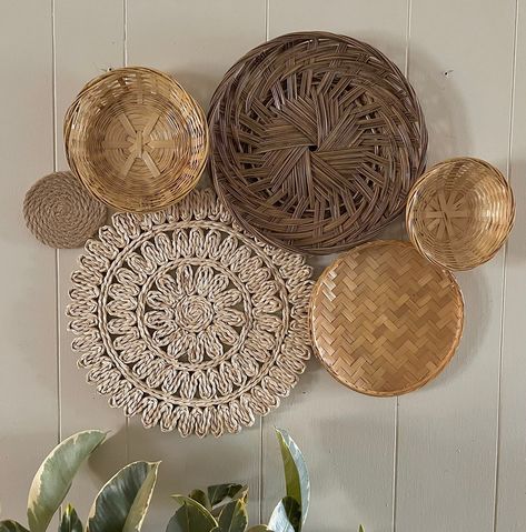 Ivory Boho Bohemian Basket Wall Arrangement Set of 6 Baskets - Etsy UK Boho Basket Wall Art, Wall Art Arrangement, Art Arrangement, African Baskets Wall, Hanging Wall Baskets, Basket Wall Art, Wall Hanging Basket, Wall Baskets, Modern Farmhouse Home Decor