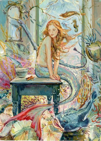 . Vintage Mermaid Art Illustrations, Mermaid Art Vintage, Mermaid Art Drawing, Mermaids Painting, Vintage Mermaid Art, Underwater Castle, Sunlit Room, Mermaid Illustrations, Mermaid Paintings