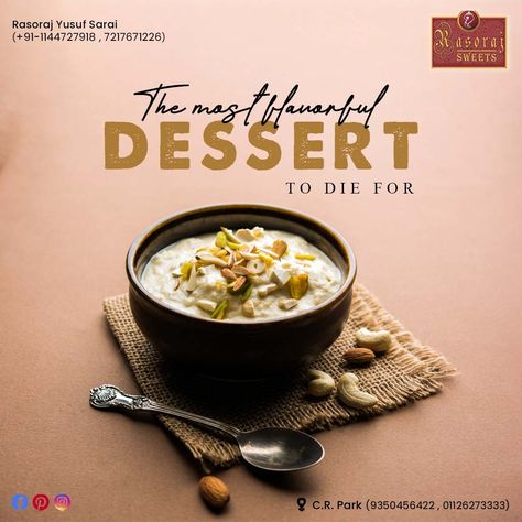 Rabri Sweets | Rasoraj Sweets Rabri Dessert, Tasty Dessert, What Are We, Indian Sweet, Indian Desserts, Creative Ads, Ads Creative, Sweets Desserts, New Delhi