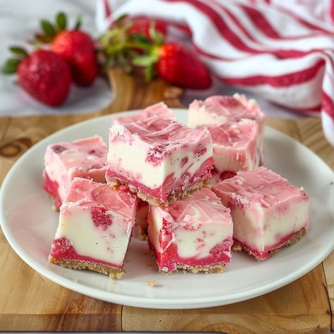 Strawberry Cheesecake Fudge Recipe - Strawberry Cheesecake Fudge Recipe, Strawberry Cheesecake Fudge, Cheesecake Fudge Recipe, Cream Cheese Fudge Recipe, Strawberry Fudge Recipe, Fudge With Condensed Milk, Cheesecake Fudge, Cheese Fudge, Strawberry Fudge