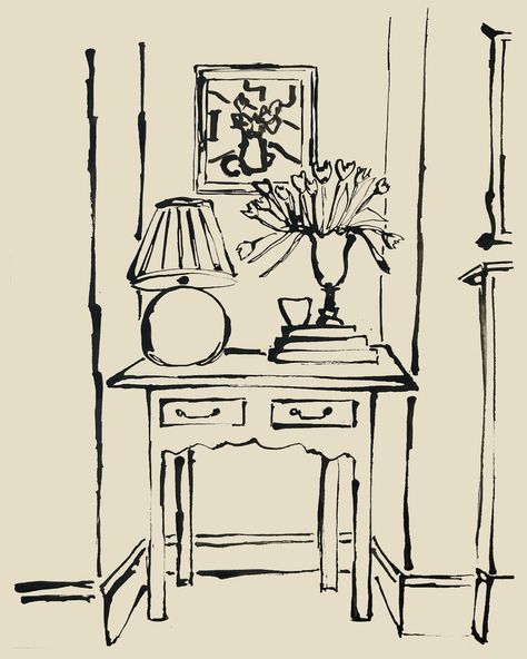 Inky home sketches. Love mark making beautiful little spots in the home where all the items have lovely stories behind them 🏡 Feel like I haven’t inked interiors for so long! . . . . #inkdrawing #homesketch #lifestyleillustration Nostalgic Sketches, Hand Drawn Coloring Pages, Cute House Sketch, Ink Line Drawing, Easy Room Drawing, Ink Pen Sketch, Cute Room Drawing, Home Drawing Sketches, Line Drawing Interior