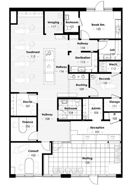 With records room  Longmont Braces - Orthodontic Office Design by JoeArchitect in Longmont, Colorado Small Medical Clinic Design Floor Plans, Small Hospital Plan, Small Hospital Floor Plan, Dentist Floor Plan, Dental Office Floor Plan Layout, Clinic Blueprint, Dentist Office Floor Plan, Small Dental Clinic Interior Design Plan, Small Hospital