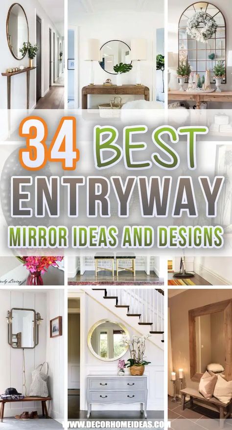 Entryway Mirror Ideas, Entrance Ideas Entryway, Entrance Table Decor, Hallway Table Decor, Foyer Mirror, Entrance Mirror, Foyer Ideas Entryway, Entrance Hall Decor, Round Mirror Decor