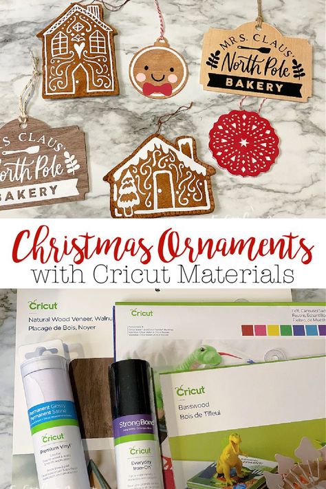 Christmas Ornaments With Cricut, Ornaments With Cricut, Cricut Materials, Cricut Projects Christmas, Mrs Claus Bakery, Cricut Ornaments, Cricut Projects Easy, Cricut Maker 3, Themed Ornaments