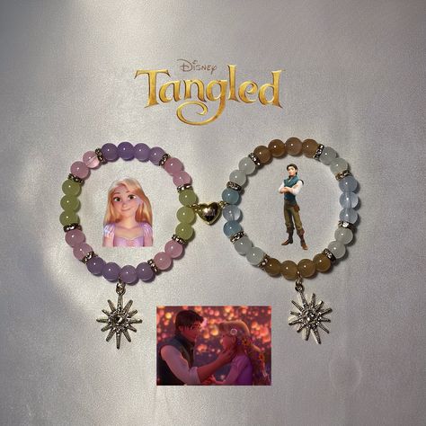 Rapunzel X Flynn Rider • Couples Bracelet• ~ ~ ~ ~ #tangled #rapunzel #bracelets #beadedbracelets #flynnrider #eugene #disney #couplesbracelets #matching #charmbracelets #characterbracelets #bbm #marsbracelets #tangledjewelry #jewelry #beadedjewelry #viral #instagood #instagram #fyp Rapunzel X Flynn, Repunzel And Flynn, Rapunzel Bracelet, Rider Couples, Flynn Rider And Rapunzel, Tangled Jewelry, Bracelet Business, Matching Couple Bracelets, Diy Friendship Bracelets Tutorial