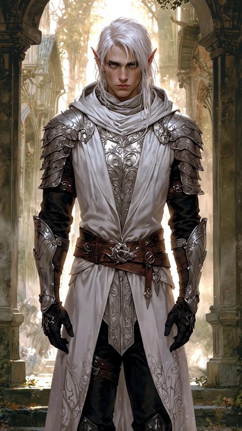 Mithril Armor Dnd, Neverwinter Art, Elven Warrior Art Male, Fae Soldier, Half Plate Armor Dnd, Blonde Elf Male, Fantasy Armor Male, Dnd High Elf, High Elf Dnd