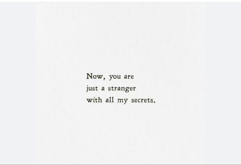 Now, you are just a stranger with all my secrets. Now You’re Just A Stranger With All My Secrets, Stranger Quotes Relationships, Stranger Quotes, Heart Break, Secret Quotes, Pooh Quotes, Hard Days, You Are My Favorite, Meeting Someone