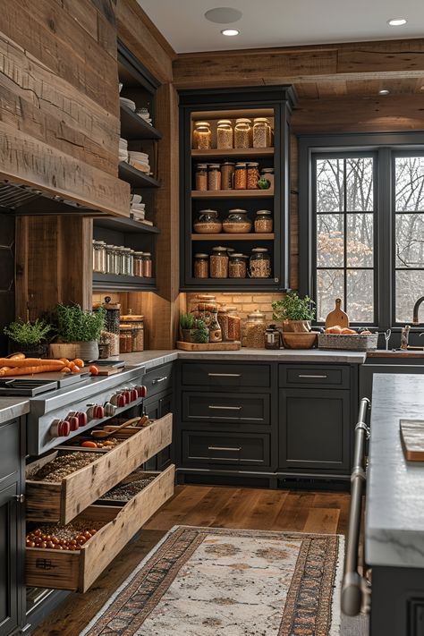 Transform Your Kitchen with Stunning Makeover Ideas Rustic Kitchen Cabinets, Kitchen Decor Apartment, Rustic Kitchen Design, Cabin Kitchens, Wood Kitchen Cabinets, Boho Kitchen, Kitchen Inspiration Design, Pantry Design, Kitchen Trends