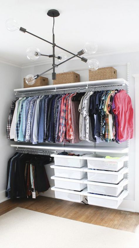 Because nobody wants to sleep next to a giant clothes monster, so here we have some ideas to keep your open closet organized. #closet #storage Clothes Storage Without A Closet, Clothes Storage Ideas, Small Space Storage Bedroom, Diy Kast, Bedroom Storage For Small Rooms, Diy Clothes Storage, Storage Hacks Bedroom, Clothing Rack Bedroom, Diy Bedroom Storage