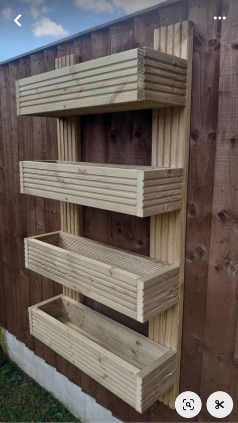 Wall Herb Garden Outdoor, Fence Planters Ideas, Stacked Planters, Strawberry Planter Ideas, Tiered Garden Boxes, Fence Garden Ideas, Fence Hanging Planters, Wall Planters Outdoor, Vertical Garden Wall Planter