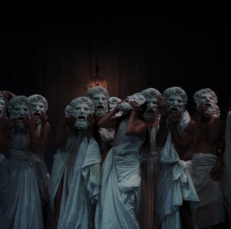 Bacchanalia The Secret History, The Maidens Aesthetic, The Oresteia, Greek Theatre Aesthetic, The Maidens Alex Michaelides Aesthetic, Greek Tragedy Aesthetic, Bacchanalia Aesthetic, The Maidens Alex Michaelides, Masquerade Aesthetic Dark