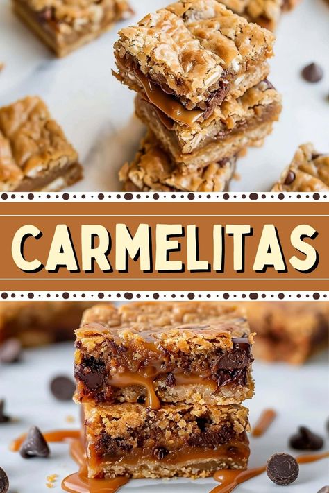 The buttery oat crust, gooey caramel center, and rich chocolate make these Carmelitas an irresistible treat you'll want to make again and again. Chocolate Caramel Desserts, Carmel Desserts, Bakes Goods, Carmelitas Recipe, Unique Recipes Desserts, Oat Crust, Oatmeal Chocolate Chip Bars, Bar Desserts, Caramel Treats