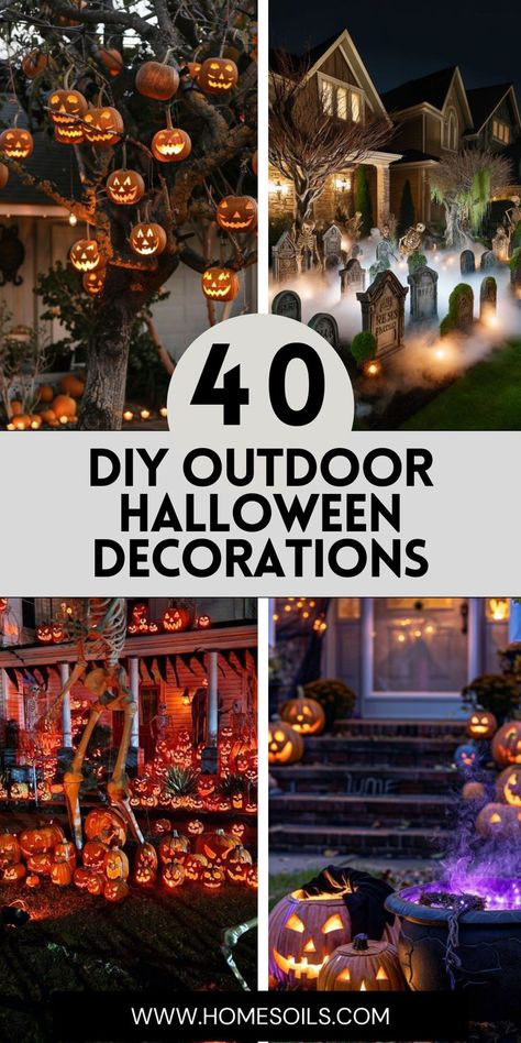 Transform your outdoor space with 40 DIY Halloween decorations that bring spooky fun to life. Explore creative ideas like ghostly lanterns, eerie wreaths, and haunted garden accents to make your home the most festive on the block. Diy Halloween Outdoor Decorations, Diy Halloween Outdoor, Diy Outdoor Halloween Decorations, Outdoor Witch, Outdoor Ghosts, Diy Halloween Decorations Outdoor, Halloween Outdoor Decoration, Outdoor Halloween Decorations, Halloween Diy Outdoor