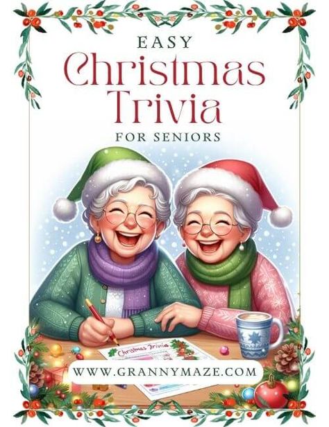 Two Older Women Laughing and Enjoying the Easy Christmas Trivia for Seniors Game @grannymaze Easy Christmas Trivia, Trivia For Seniors, Christmas Mad Libs, Christmas Trivia Game, Games For Seniors, Free Christmas Games, Christmas Trivia Questions, Christmas Trivia Games, New Years Eve Games