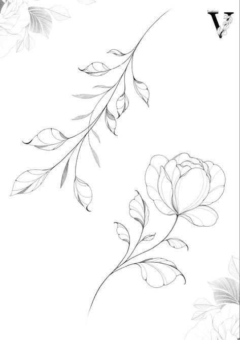 Flower And Leaf Tattoo Design, Flower Vine Drawing, Magnolia Tattoo Design, Fine Line Flowers, Ramos Tattoo, Floral Fine Line, Ink Tattoo Design, Red Tattoo Ideas, Red Ink Tattoo