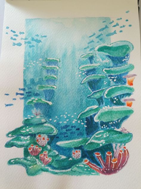 Ocean Under Water Painting, Under Sea Watercolor, Sea Drawing Ideas Ocean, How To Paint Underwater, Under The Sea Watercolor Painting, Under Sea Drawing, Watercolor Paintings Ocean, Watercolor Aquarium, Aesthetic Watercolor Art Ideas