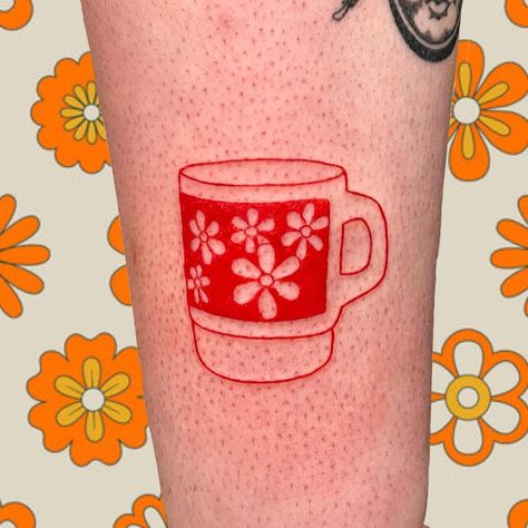 Pyrex Tattoo, Mug Tattoo, King Tattoo, King Tattoos, Tattoo Inspo, Fire King, Red Fire, See Me, Pyrex