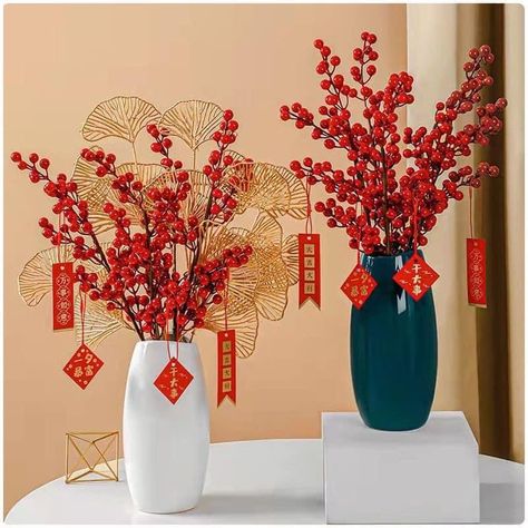 Hiasan Imlek, Chinese Theme Parties, Chinese New Year Flower, Diy Floral Wreath, New Year Diy, Chinese Theme, Chinese New Year Crafts, Chinese New Year Decorations, New Year Decor