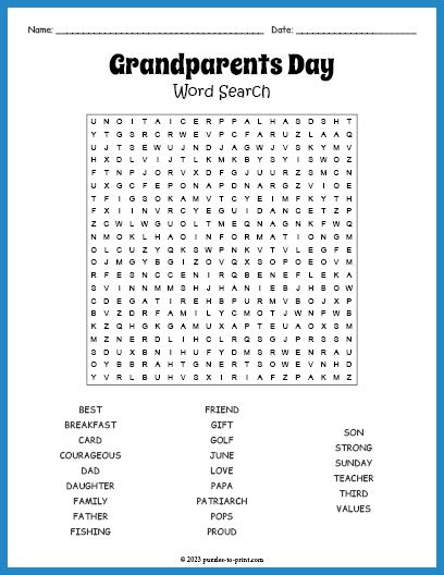 Free Printable Grandparents Day Word Search Grandparents Day Activities, Fill In Puzzles, Word Search Puzzles Printables, Puzzle Worksheet, National Grandparents Day, Trip Games, Happy Grandparents Day, Word Search Printables, Word Search Puzzles