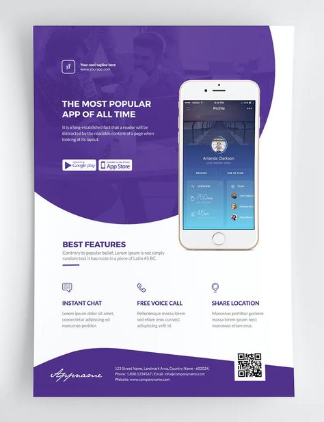 App Flyer Design, Simple Flyer Design, Mobile App Flyer, App Flyer, Profile App, Minimalist Flyer, Product Flyer, Saving App, Brochure Design Creative