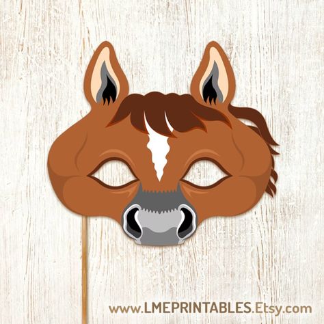 Horse Mask Printable Halloween DIY Costume Brown Foal Animal | Etsy Horse Mask Printable, Masks Template, Printable Animal Masks, Mask Printable, Book Character Day, Horse Mask, Farm Animal Party, Animals Party, Farm Activities