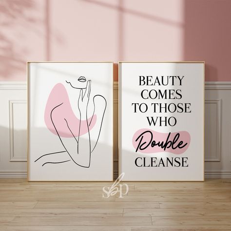 Transform your space into a luxurious retreat with this set of 2 Skincare printable wall art. Perfect for any spa beauty room, salon, or esthetician room, your clients will feel pampered and rejuvenated every time you step inside. Elevate your skincare business with these beautiful prints and make self-care of your clients a top priority. #skincareroutine #esthetician #estheticiandecor #estheticianquotes #facialtreatment #facialmassage #acnespecialist #aesthetician #skincarequotes #doublecle... Skincare Printable, Esthetician Salon, Suite Decor, Esthetician Quotes, Beauty Room Salon, Skincare Business, Esthetician Room Decor, Clinic Interior, Esthetics Room