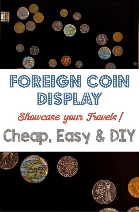 Display Foreign Coins in a Simple Shadowbox to Showcase your Travels Foreign Coin Display, Coin Collection Display, Shadowbox Diy, Diy Paris, Shadowbox Ideas, Coin Display Case, Coin Crafts, Memorabilia Display, Travel Inspired Decor