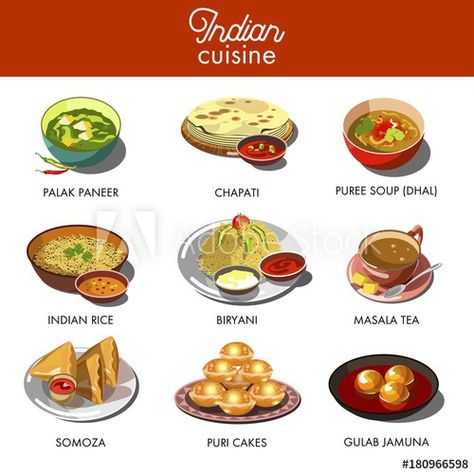 Indian cuisine food traditional dishes. India Food Traditional, Indian Food Menu, Food Sketches, Food Traditional, Anime Foods, Recipe Drawing, Cartoon Food, Journaling Stickers, Foodie Art