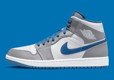 Nike Air Jordan 1 Mid True Blue Gray White Sneakers DQ8426-014 Mens Size Get a price at https://copapair.com/nike-air-jordan-1-mid-true-blue-gray-white-sneakers-dq8426-014-mens-size/ Blue And Grey Jordans, Jordan 1 Gray And Blue, Jordan 1 Gray, Air Jordan 1 Mid Grey, Jordan 1 Mid Blue, Blue Nike Air Force, Air Jordan 1 Blue, Jordan 1 Blue, Jordan Off White