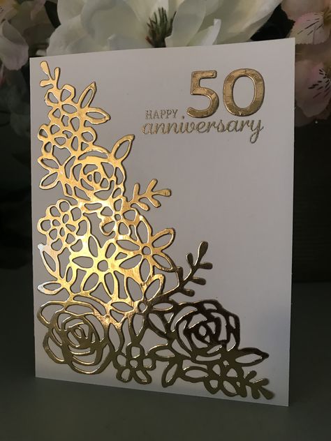 50th Wedding Anniversary Cards Handmade Gold, Stampin Up 50th Anniversary Card Ideas, Diy 50th Anniversary Cards, 50th Anniversary Scrapbook Ideas, 50th Anniversary Handmade Cards, Golden Wedding Cards Handmade, 50 Anniversary Cards Handmade, 50th Wedding Anniversary Card Ideas, Stampin Up 50th Anniversary Cards