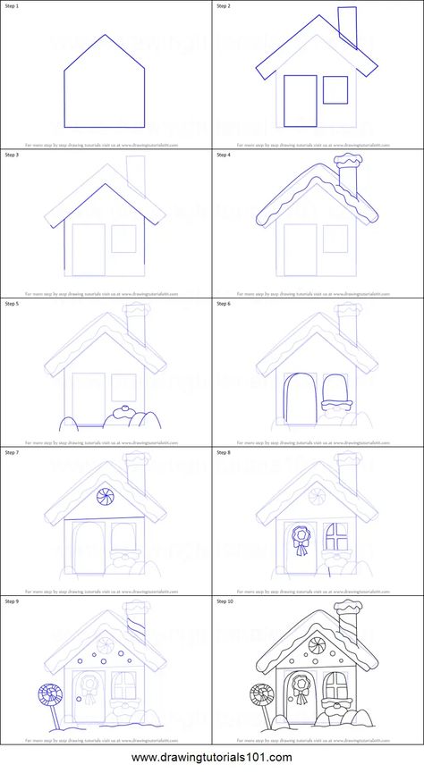 How to Draw Christmas Gingerbread House Printable Drawing Sheet by DrawingTutorials101.com Christmas Town Drawing Easy, Winter Houses Drawings, Christmas House Drawing Easy, How To Draw A Gingerbread House, Christmas How To Draw, Step By Step Christmas Drawings, How To Draw Christmas Stuff Step By Step, Christmas Drawing Step By Step, Winter House Drawing