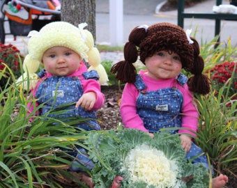 Cabbage patch doll clothes | Etsy Cabbage Patch Kids Costume, Cabbage Patch Wig, Cabbage Patch Costume, Cabbage Patch Hat, 80s Halloween Costumes, Sibling Halloween Costumes, Newborn Halloween Costumes, Cabbage Patch Babies, Baby Kostüm