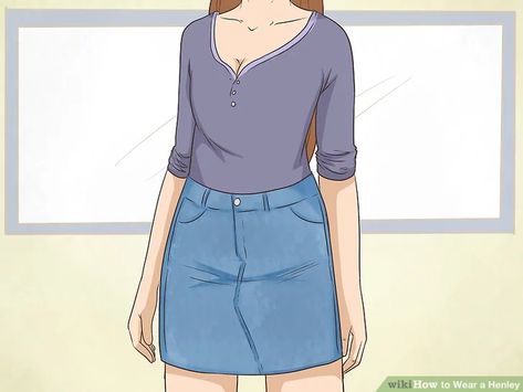 How to Wear a Henley: 11 Steps (with Pictures) - wikiHow How To Style A Henley Shirt Women, Henley Top Outfit, Henley Shirt Women, Dressy Jeans, Women's Henley, Dressy Skirts, Henley Tee, Suit Coat, Weather Wear